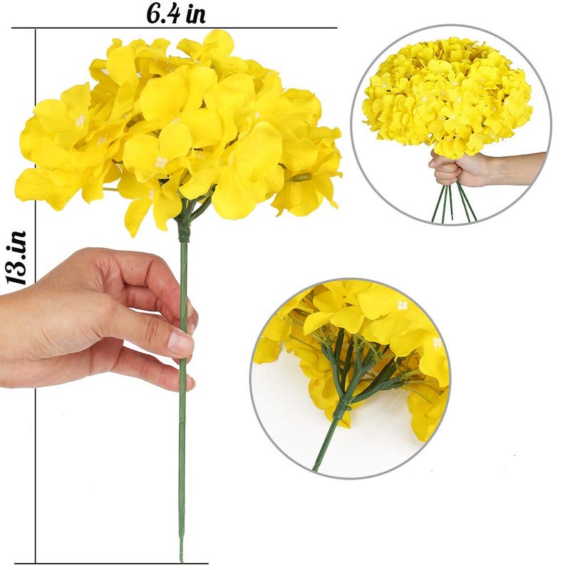 Exoment Silk Hydrangea Heads with Stems, Yellow Artificial Flower Heads DIY Wedding Centerpiece Home Party Baby Shower Decor (10, Yellow) - Image 3